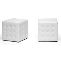 Baxton Studio BH-5589-WHITE-OTTO Siskal Modern Cube Ottoman Set of 2